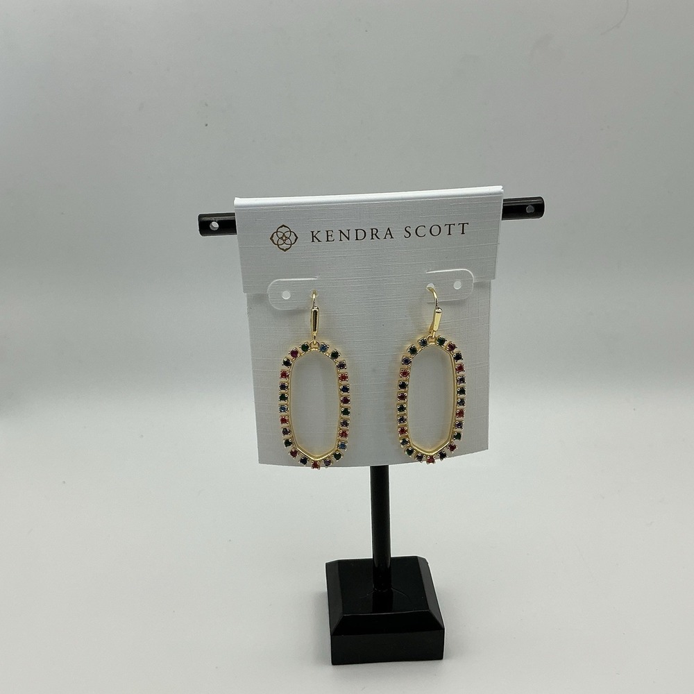Kendra Scott NWT Gold Multicolor Crystal Oval Drop Earrings